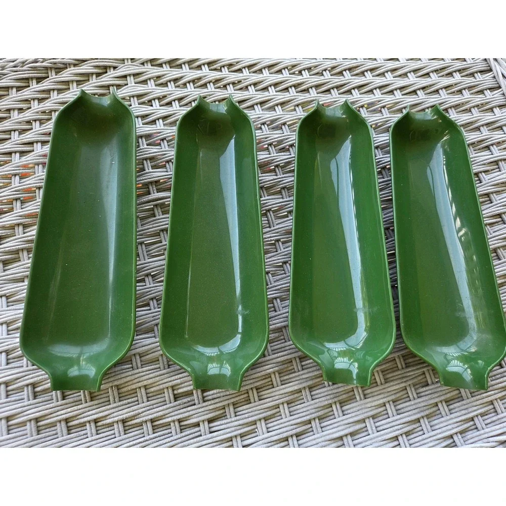 Vintage Royal Product Green Plastic Corn on the Cob Dishes Set of 4 Made in USA
